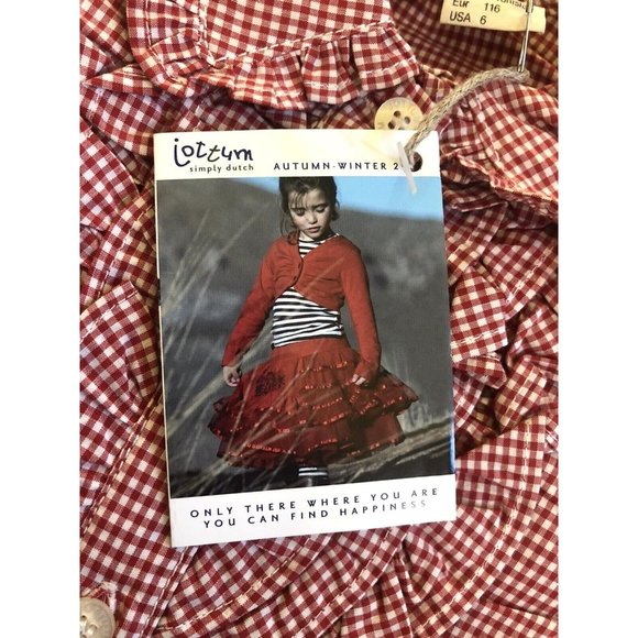 Jottum NWT Red Gingham Girls 6 Top Dutch Euro Retail $92 Button Front Ruffle - Picture 9 of 9